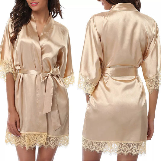 Silk Lace Women's Mini Robe - Half Sleeve