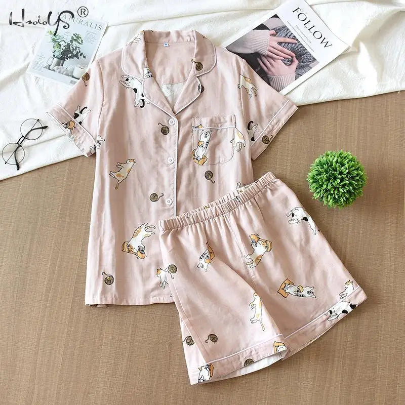 Button-Down Long-Sleeve Pyjama Set - 100% Cotton Gauze