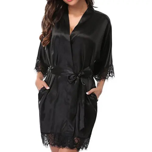 Silk Lace Women's Mini Robe - Half Sleeve