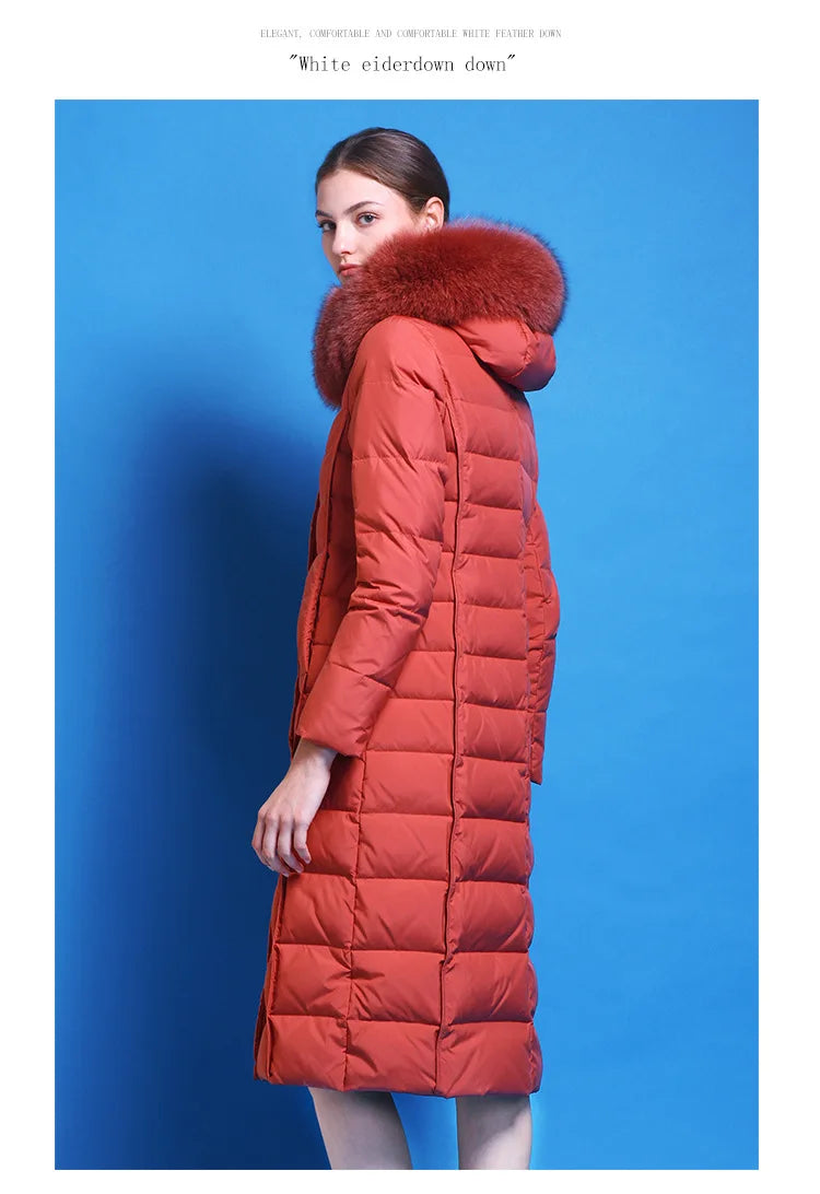 Women's Hooded Natural Fox Fur Duck Down Winter Jacket