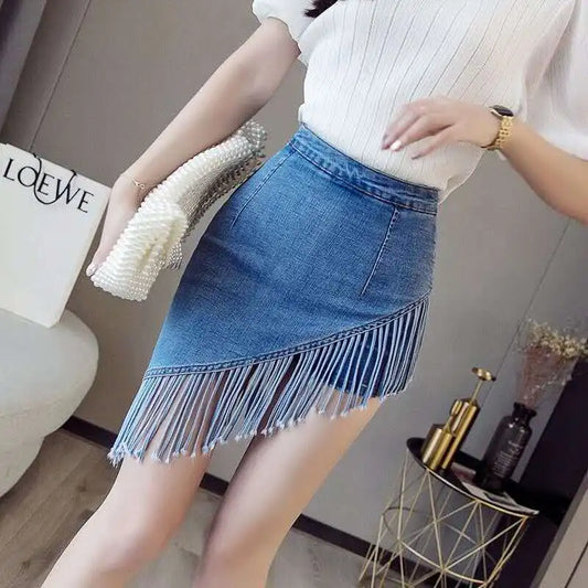 Tassel Bag-Butt  Jeans Mini Skirt