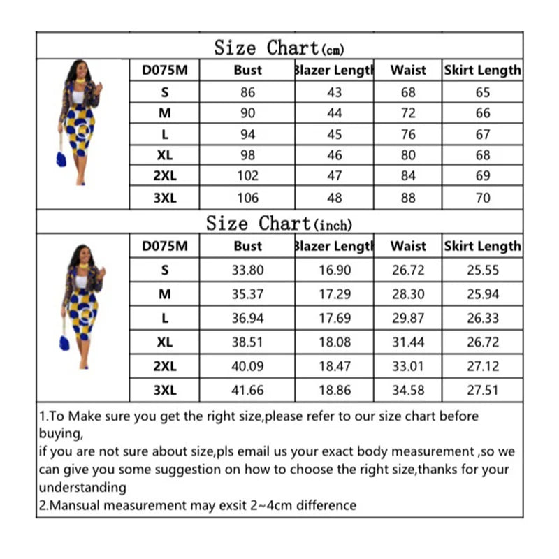 Two-Piece Goocheer Multicolour Women's Print Lapel Long-Sleeve  -Jacket + High-Waist Knee-Dress