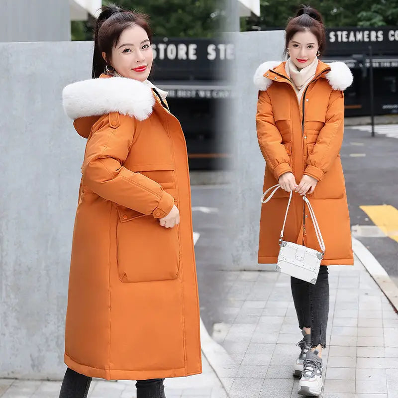 Hooded Snowwear Fur-Lining Long Jacket