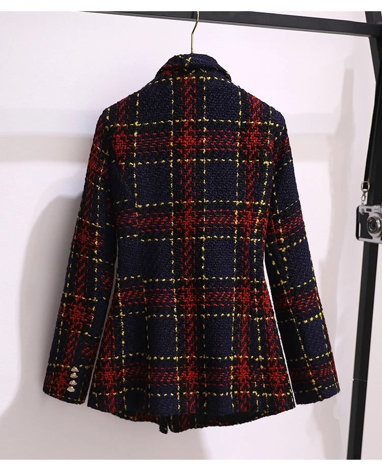 Women Elegant Tweed Suit Blazer Jacket Coat Top And Culottes Short Skirt Two Piece Set Outfit Winter Work Jacquard Office Clothg