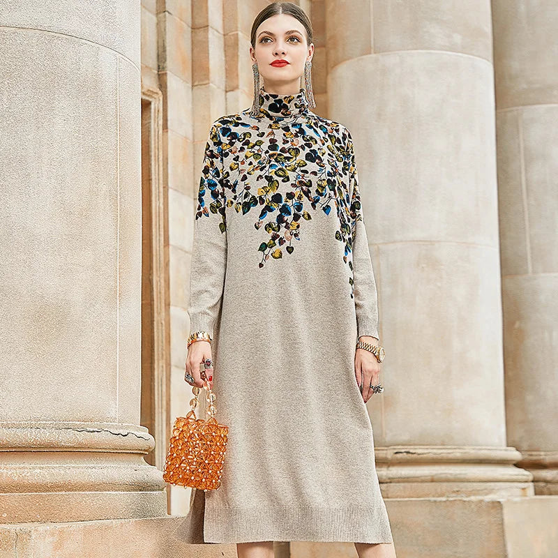 AIMEILI Vintage Retro Casual Print Loose Dress