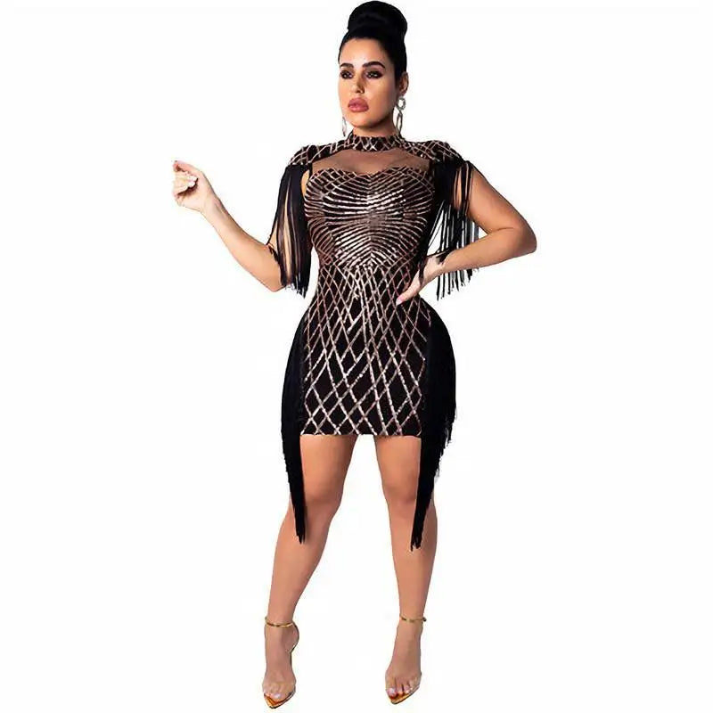 Mesh Sequins Bodycon Party Dress