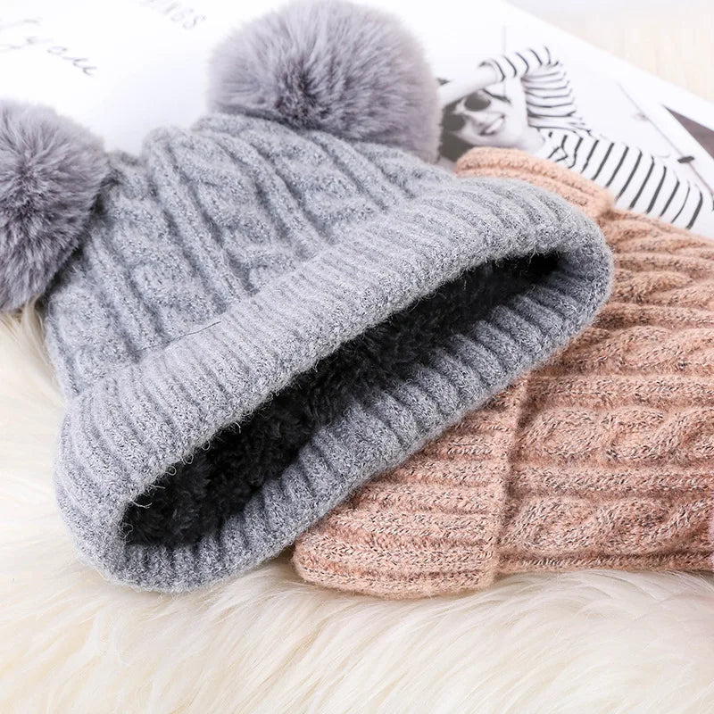 Pompom Wool Beanie Hat For Women