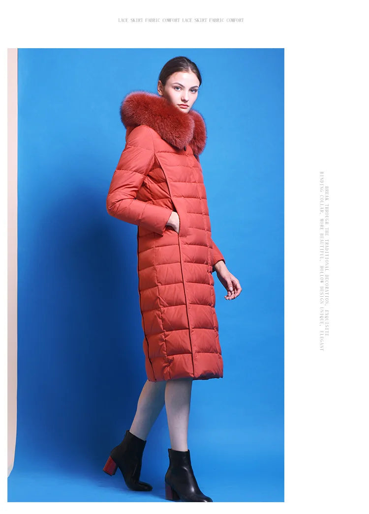 Women's Hooded Natural Fox Fur Duck Down Winter Jacket