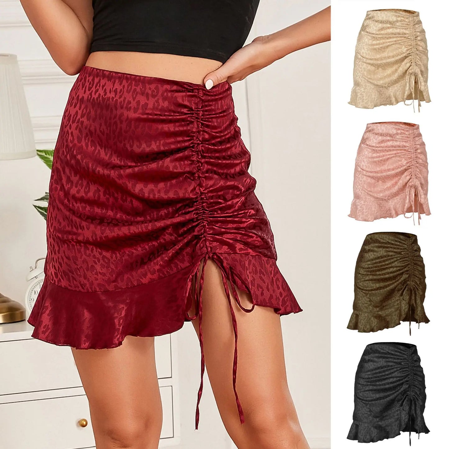 Drawstring Jacquard Satin Fishtail Skirt