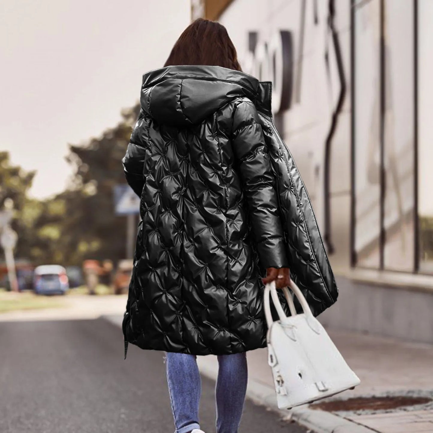 Hooded Down Women's Parka Fashion Temperament Mid-Length Jacket