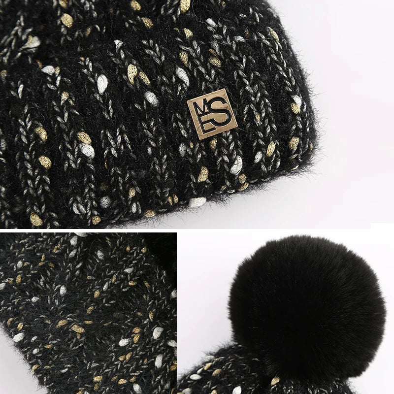 Snowflake Dots Knitted Hat & Mink Plush Scarf - 2Pcs Set