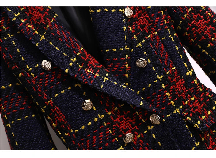Women Elegant Tweed Suit Blazer Jacket Coat Top And Culottes Short Skirt Two Piece Set Outfit Winter Work Jacquard Office Clothg