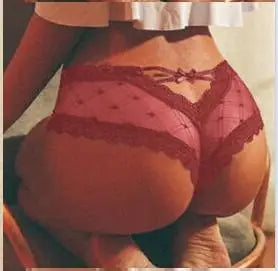 Womens Cage Back Panties Sexy Lace Mesh Back Hole Perspective Wave Shape Bow Underwear Ladies Briefs S-XL Charming Fashion