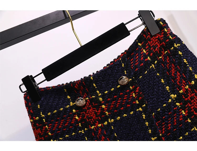 Women Elegant Tweed Suit Blazer Jacket Coat Top And Culottes Short Skirt Two Piece Set Outfit Winter Work Jacquard Office Clothg