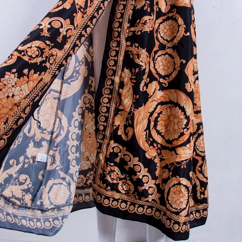 Boho Floral Long Sleeves Maxi Front Split Long Dress