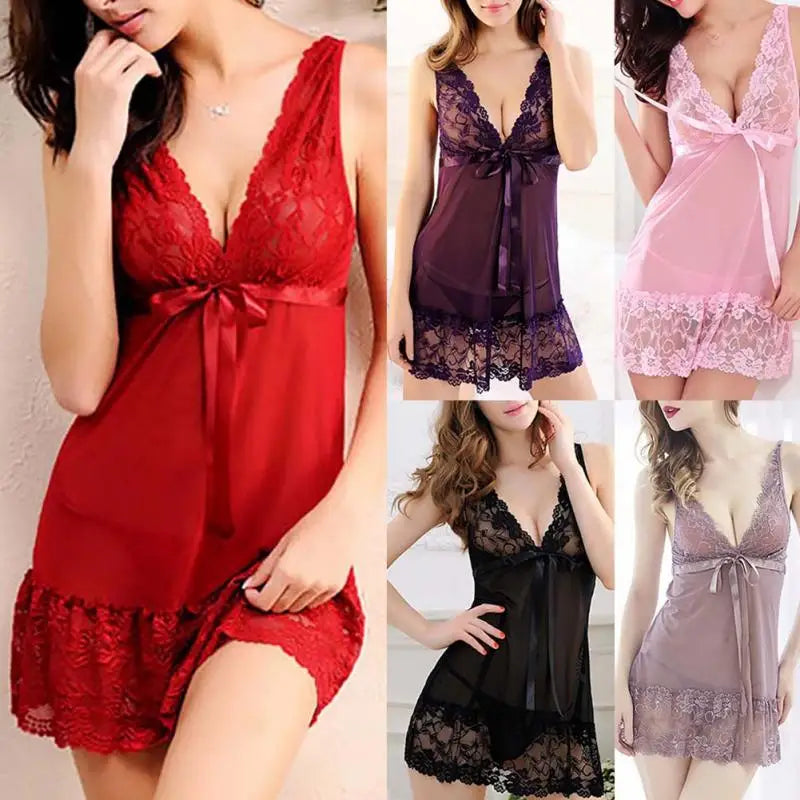 Lace Nightgown Sleepwear Dress - G-String Lingerie Robe