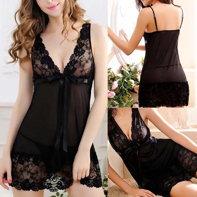 Lace Nightgown Sleepwear Dress - G-String Lingerie Robe