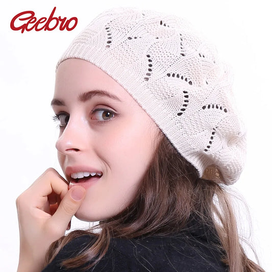 Plain-Colour Knit Beret Hat For Women