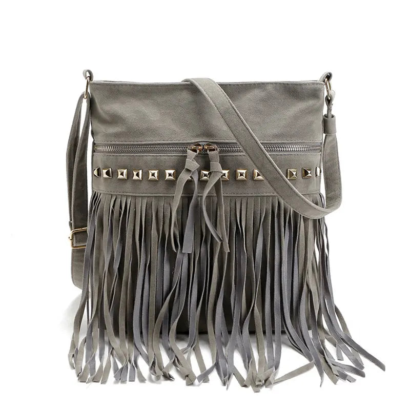 Designer Rivet Tassel Shoulder Bag