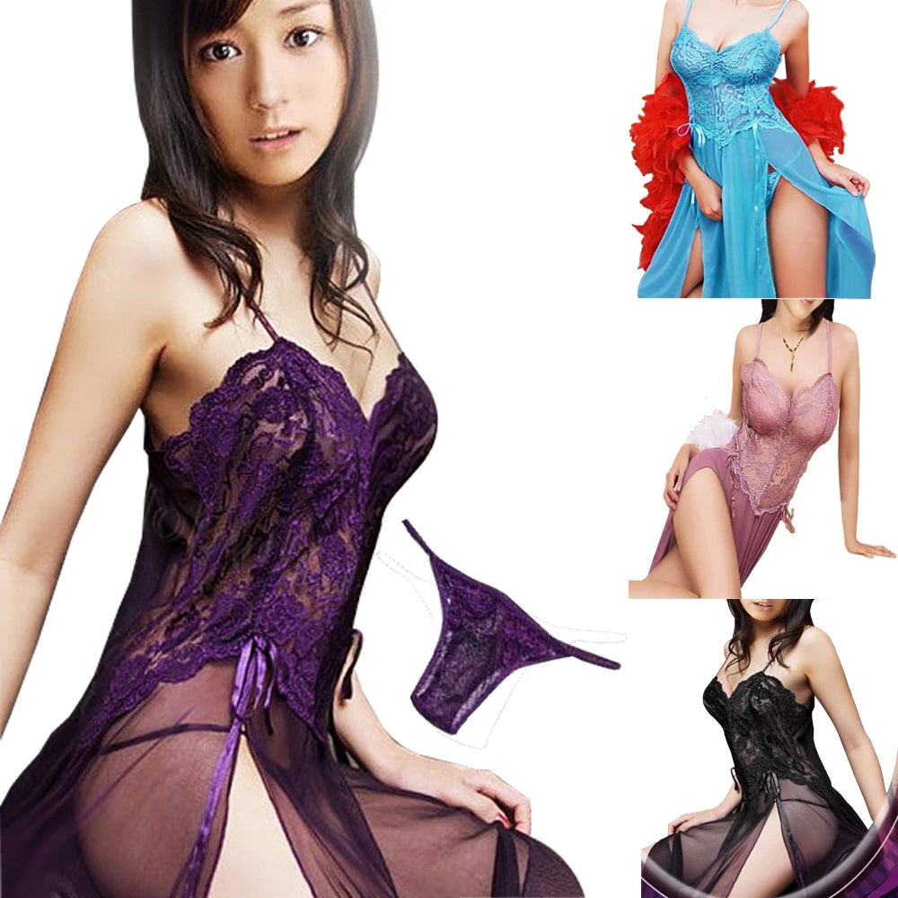 Lace Nightgowns - Plus Size Available - Night Dress+G-String