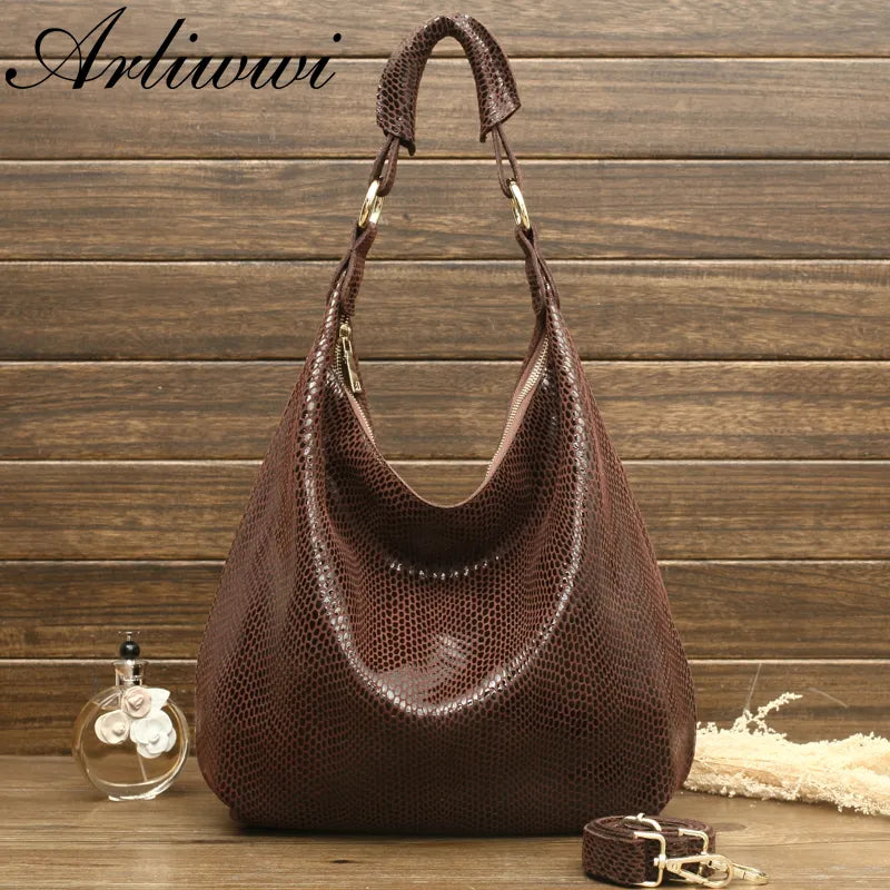 Genuine Leather Shiny Serpentine Shoulder Bags - Arliwwi Brand