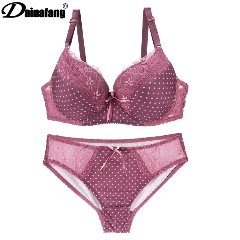 Daina Fang Push-Up Lace Lady Lingerie - Hollow Outfit G-String Embroidery Underwear Set