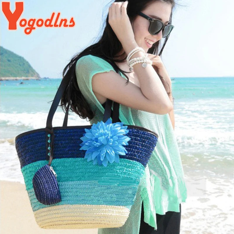 Women's Versatile Knitted Bohemian Straw Bag