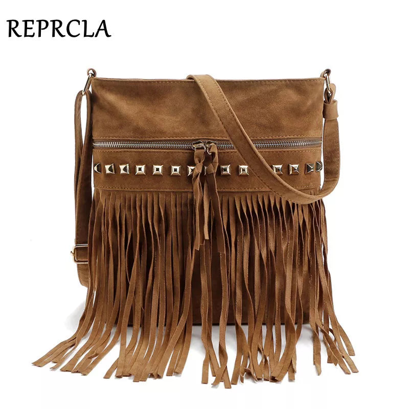 Designer Rivet Tassel Shoulder Bag