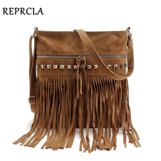 Designer Rivet Tassel Shoulder Bag