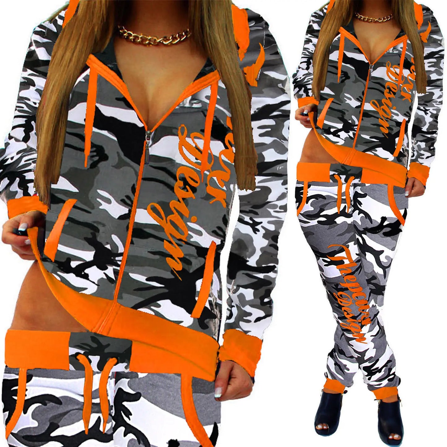 Casual Camouflage Street-Style  Sweatsuit