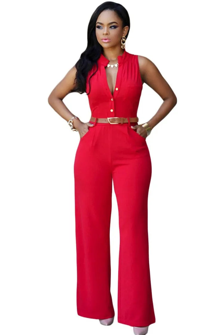 V-Neck Wide-Leg Rompers