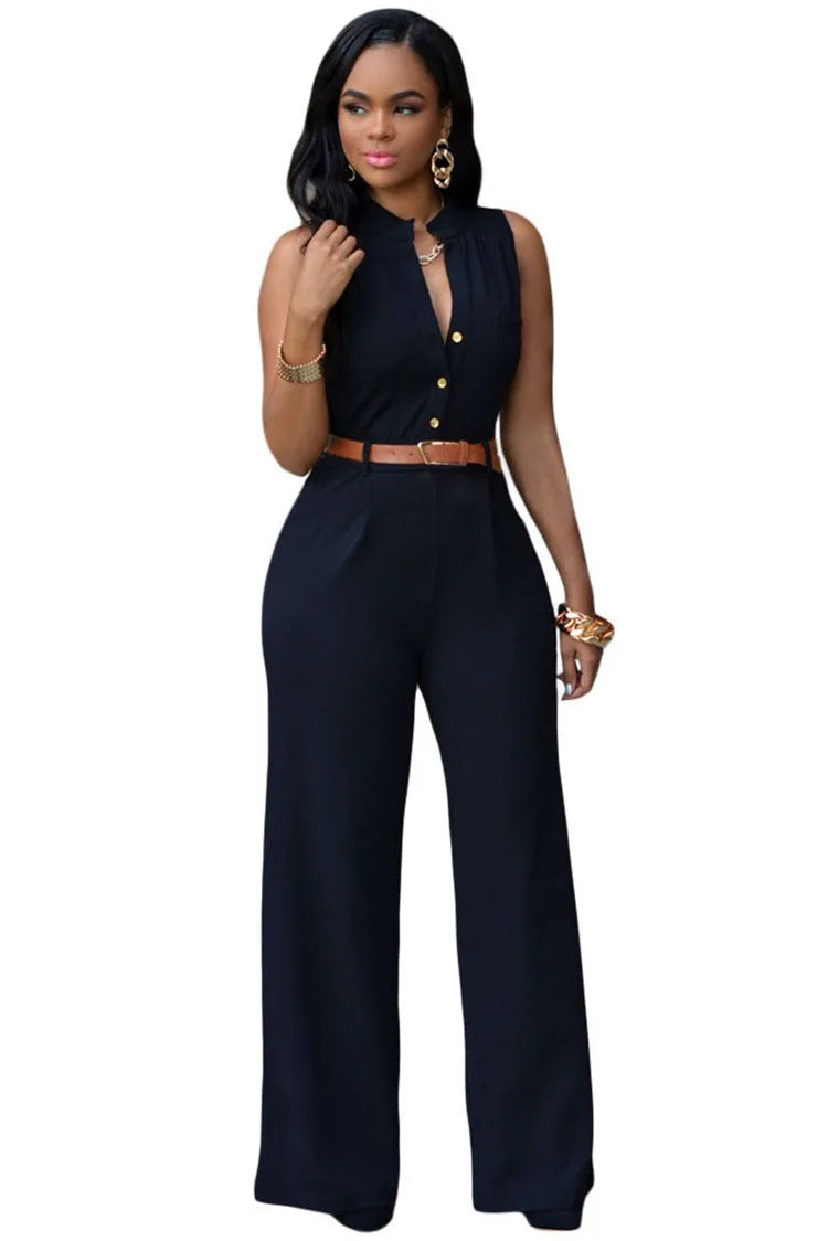 V-Neck Wide-Leg Rompers