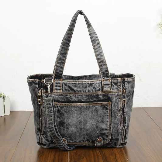 Brand New*** - Casual Fashion Zipper Women's Trendy Design Denim Tote Bag