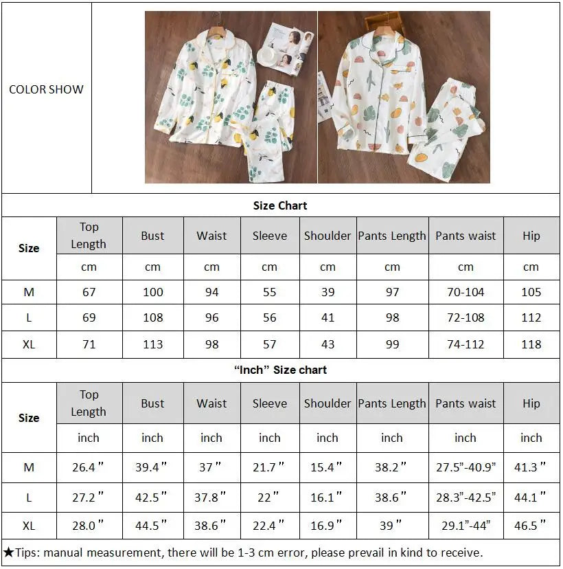 Button-Down Long-Sleeve Pyjama Set - 100% Cotton Gauze