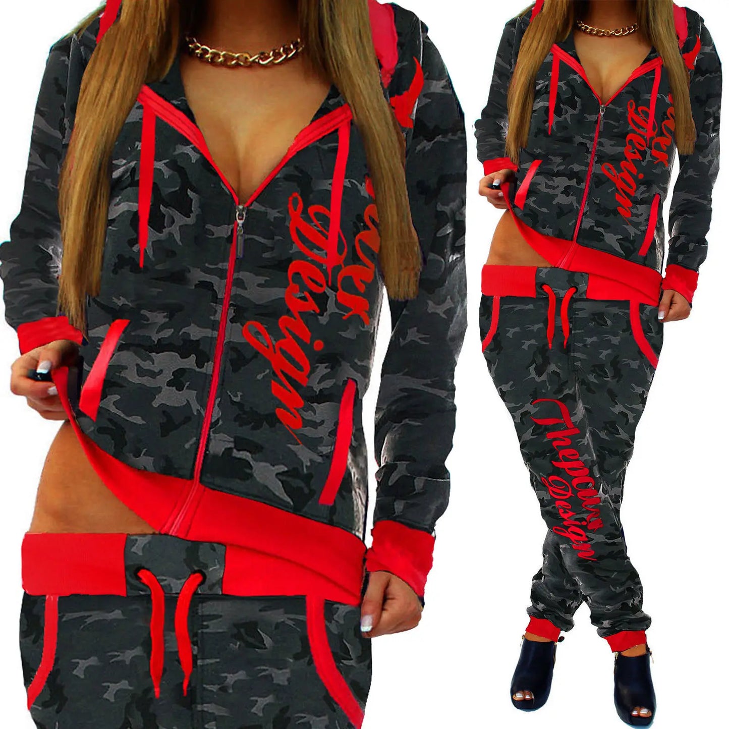 Casual Camouflage Street-Style  Sweatsuit