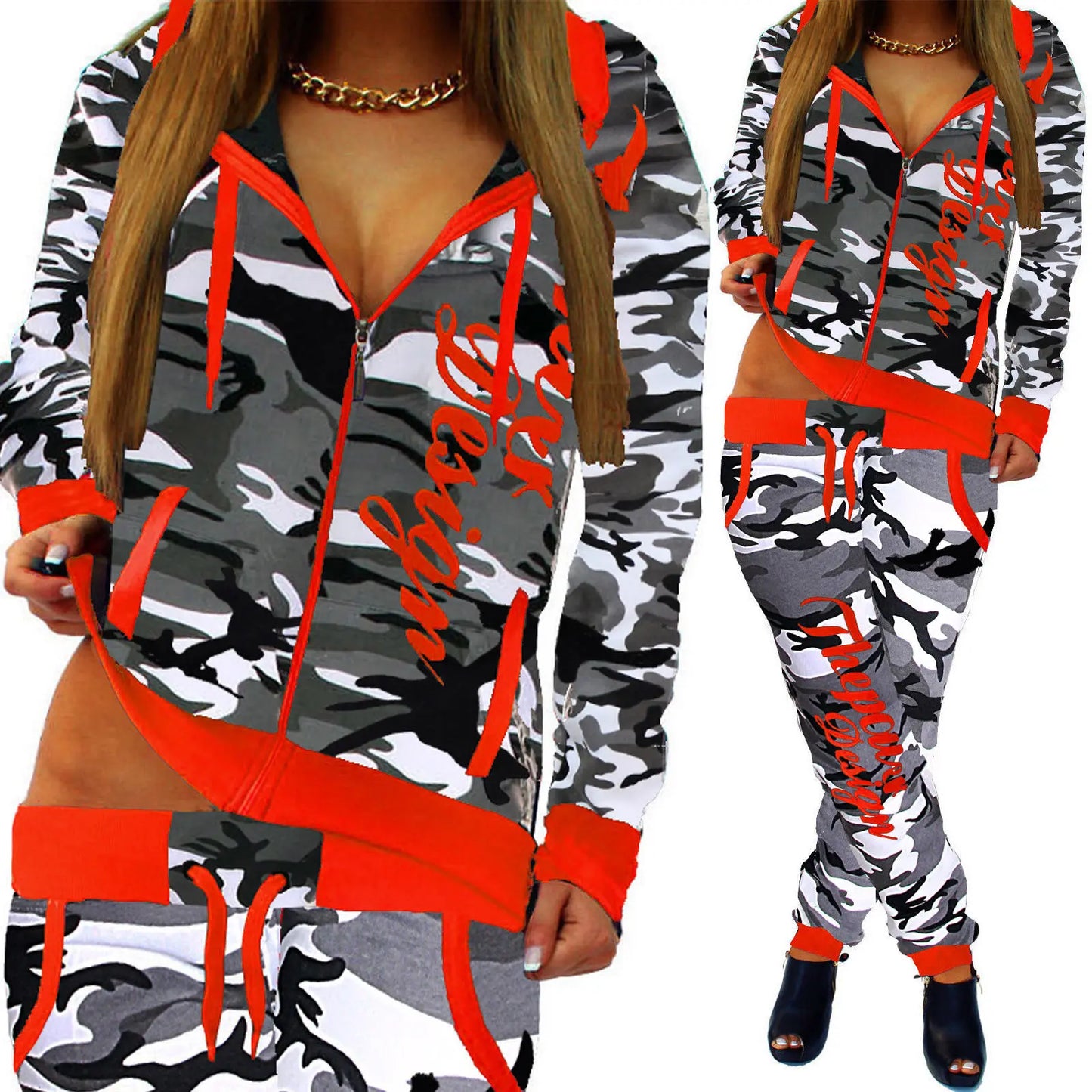 Casual Camouflage Street-Style  Sweatsuit