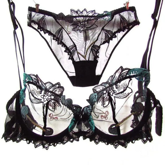 Sexy Bra & Brief Set - Push-Up Transparent Lace