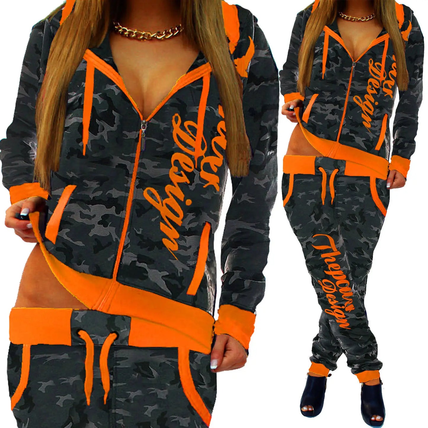 Casual Camouflage Street-Style  Sweatsuit