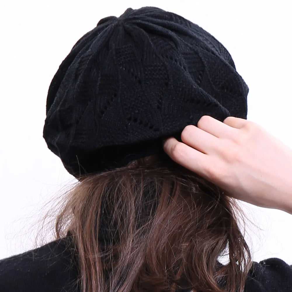 Plain-Colour Knit Beret Hat For Women