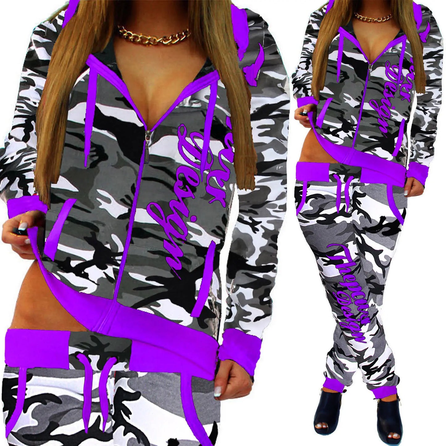 Casual Camouflage Street-Style  Sweatsuit