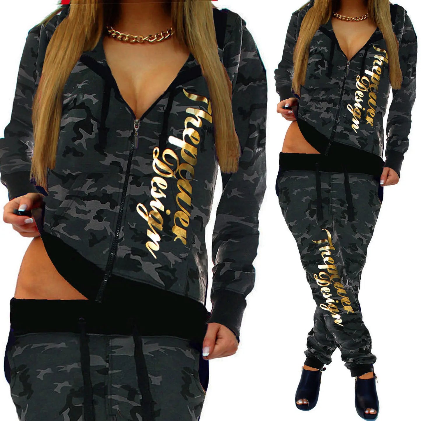 Casual Camouflage Street-Style  Sweatsuit