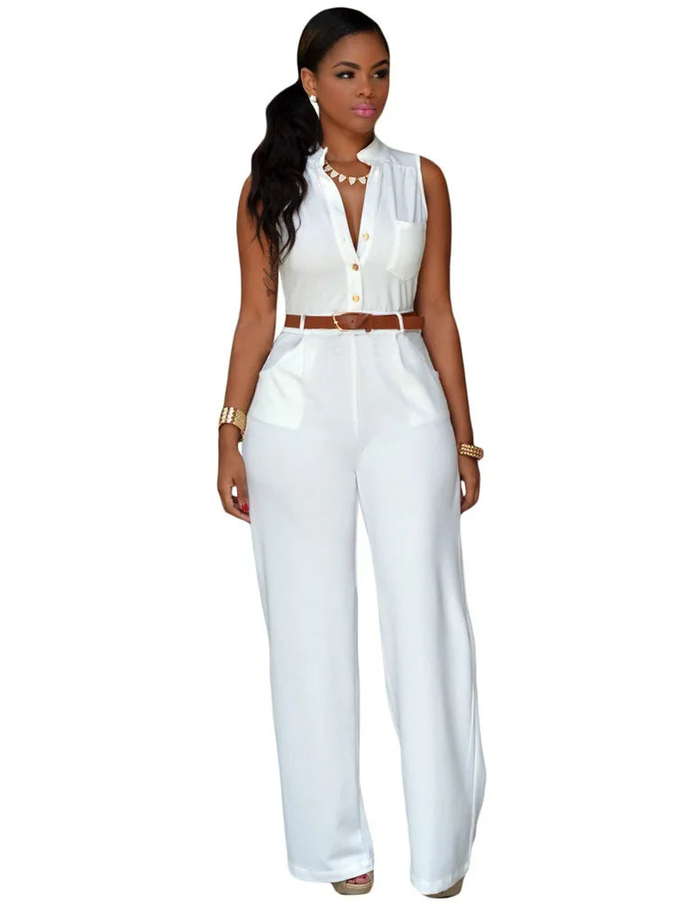 V-Neck Wide-Leg Rompers