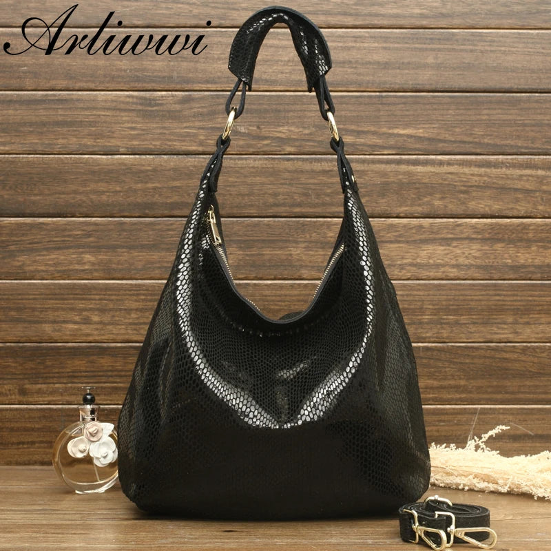 Genuine Leather Shiny Serpentine Shoulder Bags - Arliwwi Brand