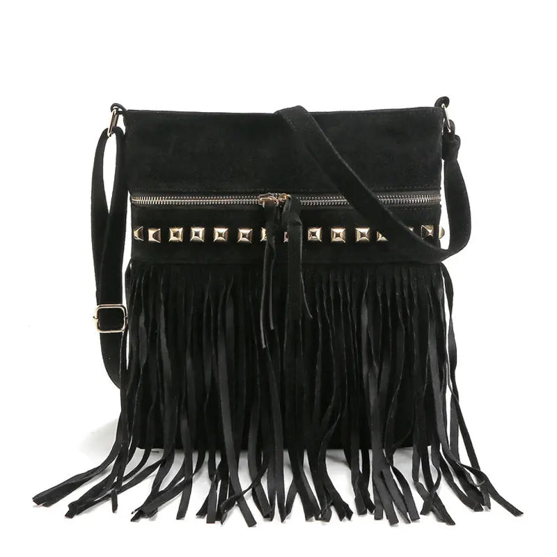 Designer Rivet Tassel Shoulder Bag