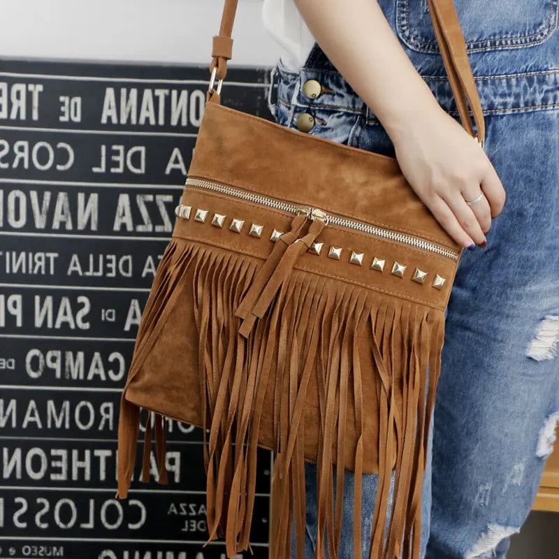 Designer Rivet Tassel Shoulder Bag