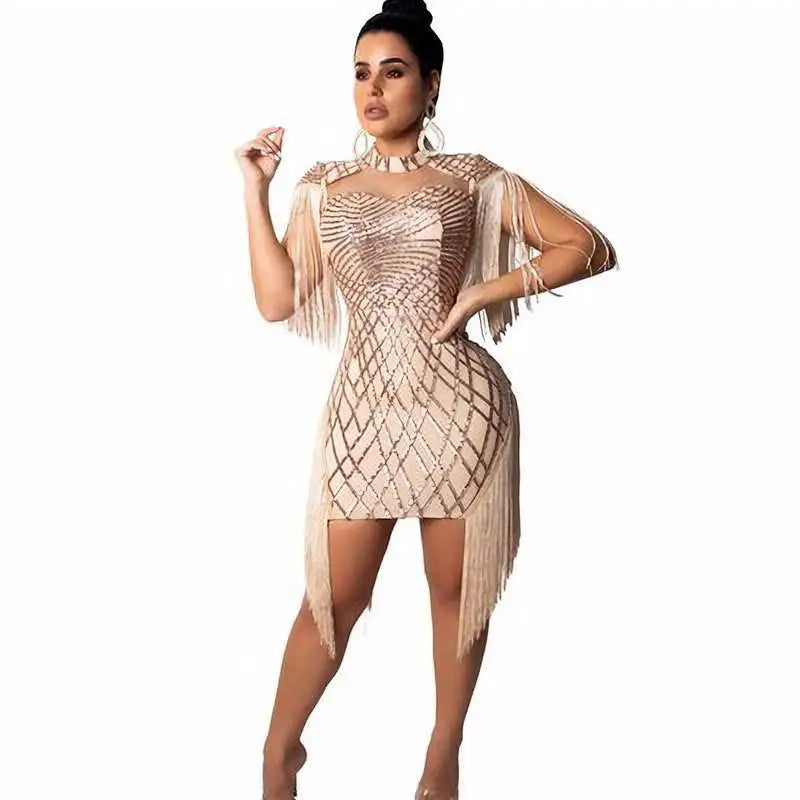 Mesh Sequins Bodycon Party Dress