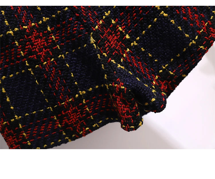 Women Elegant Tweed Suit Blazer Jacket Coat Top And Culottes Short Skirt Two Piece Set Outfit Winter Work Jacquard Office Clothg