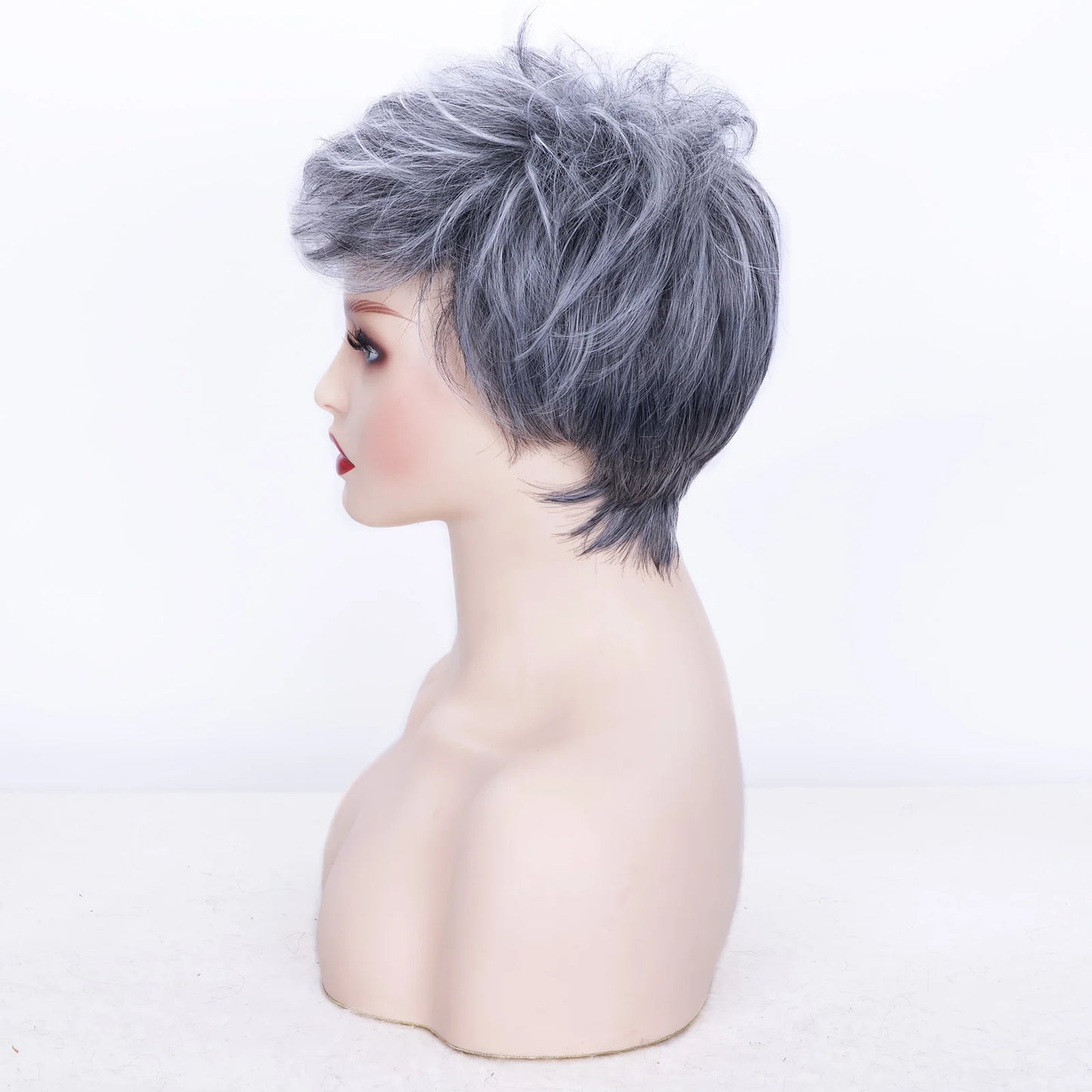 Women‘s Fashion Short Wigs with Bangs Pixie Cut Soft Straight Wigs Brown Synthetic Hair Wig Costume Party Wig for Women