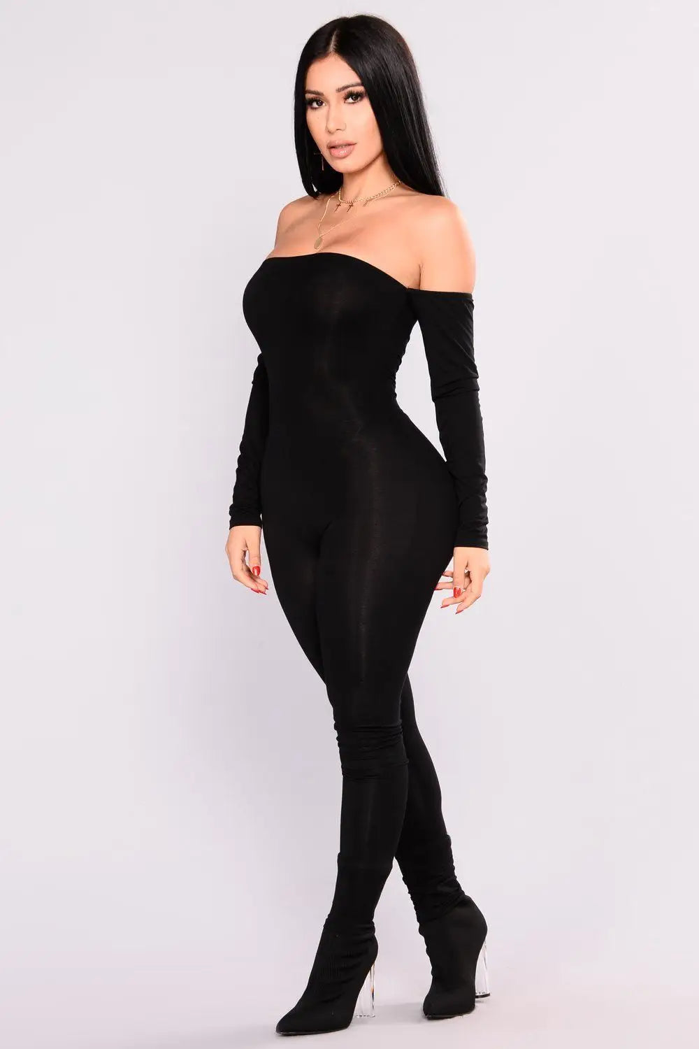 Sexy Woollen Off-Shoulder Slash-Neck Bodycon Jumpsuit