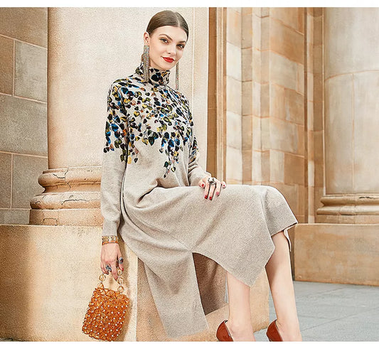 AIMEILI Vintage Retro Casual Print Loose Dress